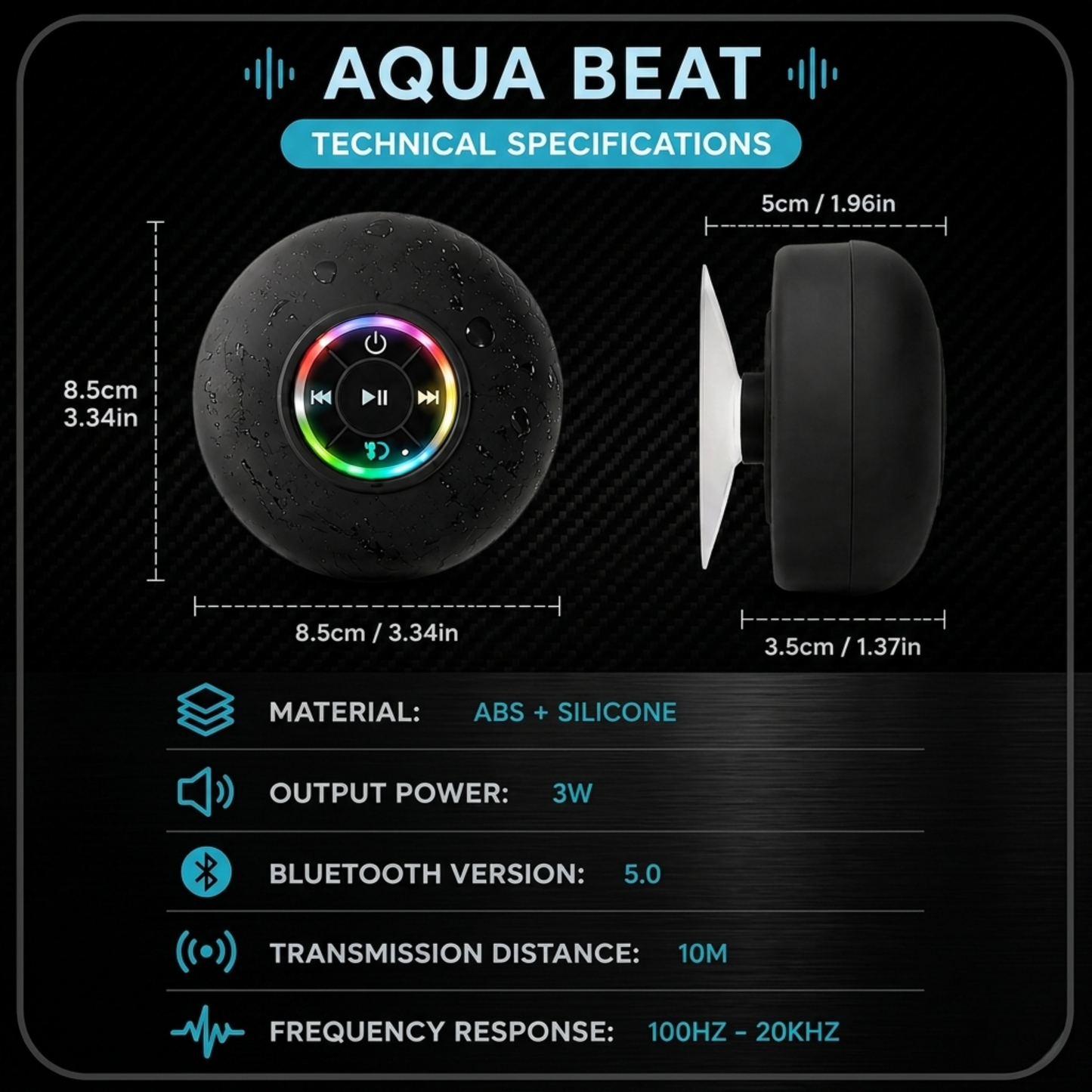 AquaBeat Portable Wireless Bluetooth Speaker LED IPX4 Waterproof